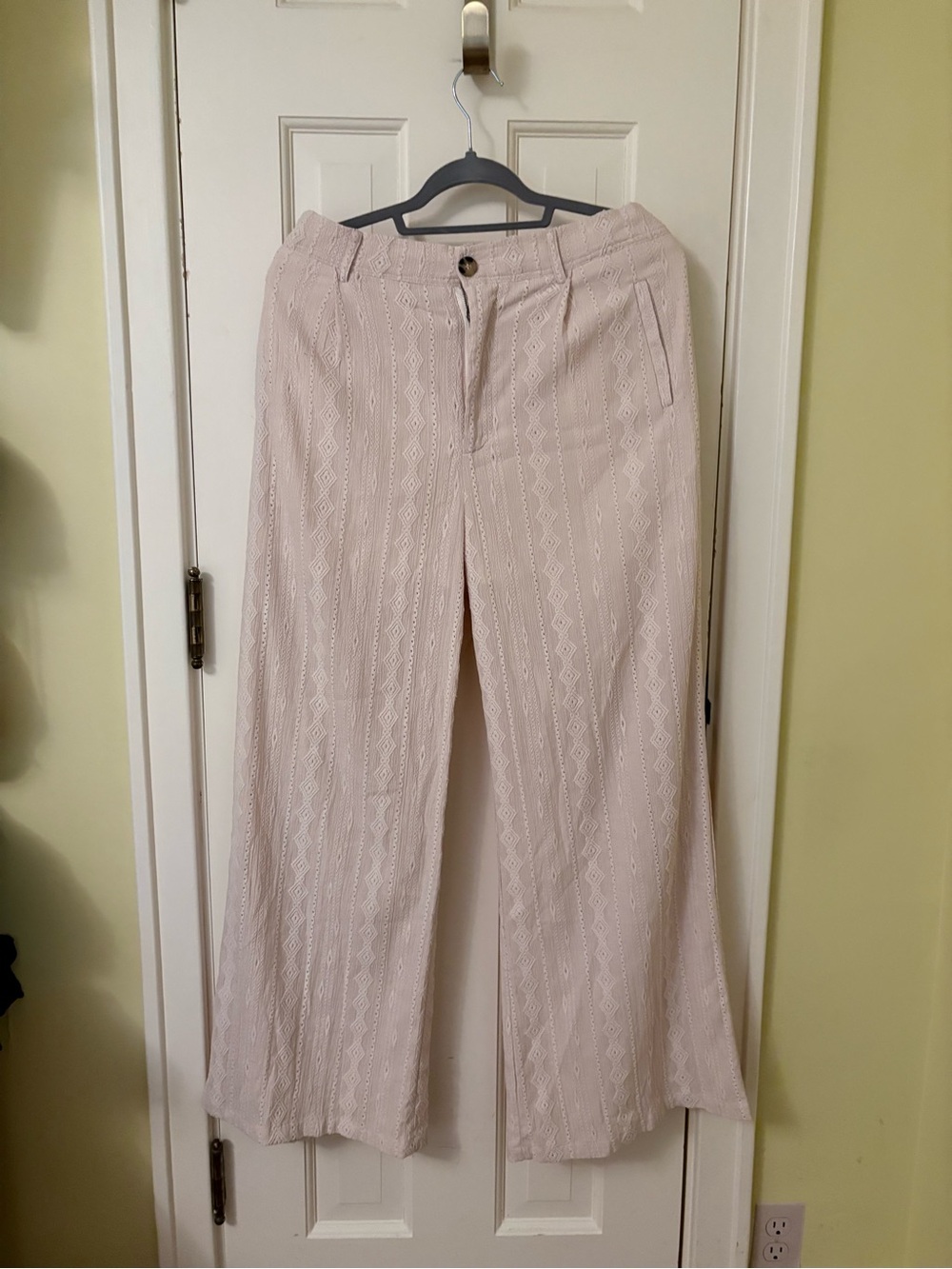 Miss Me Light Cream Textured Wide-Leg Pants